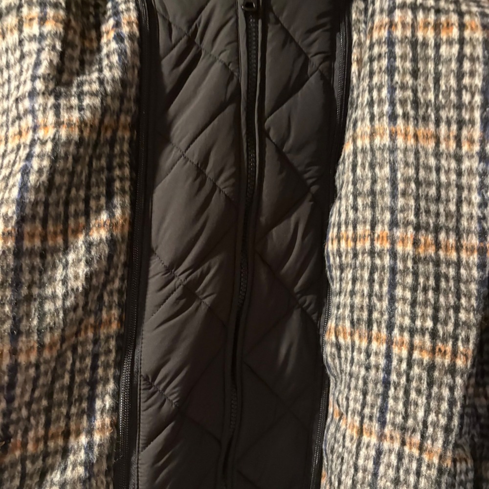 Bernardo‎ Mens XXL Plaid Wool Blend Hooded Bib Coat Blue Tan 24300B277 - Picture 4 of 9